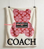 Coach Pink Bear Monogram Flannel Throw Blanket C024